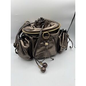 Tanner Krolle Bronze Leather Drawstring Bucket Bag Metallic